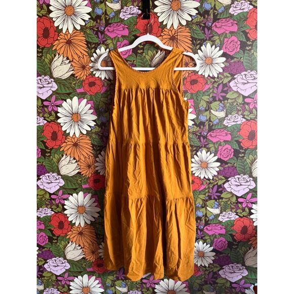Everlane The Weekend Tiered Dress in Mustard Yellow / Gold Size Small Midi Dress - Picture 4 of 5